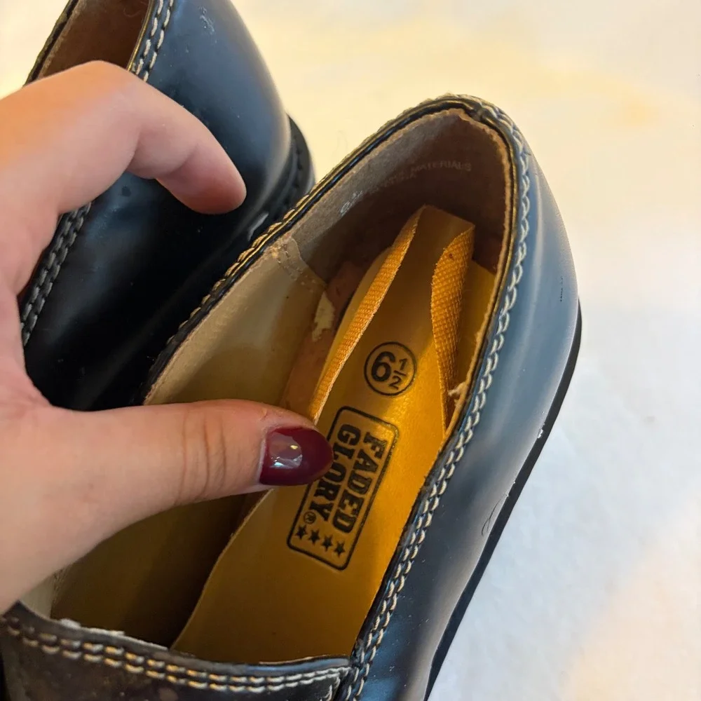 Faded Glory Vintage 90s Chunky Platform Loafers Black Buckle Lug Sole 6.5